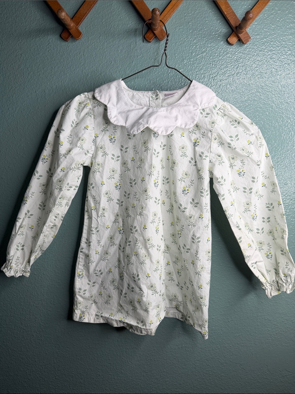 Girls' White Floral Peter Pan Collar Blouse